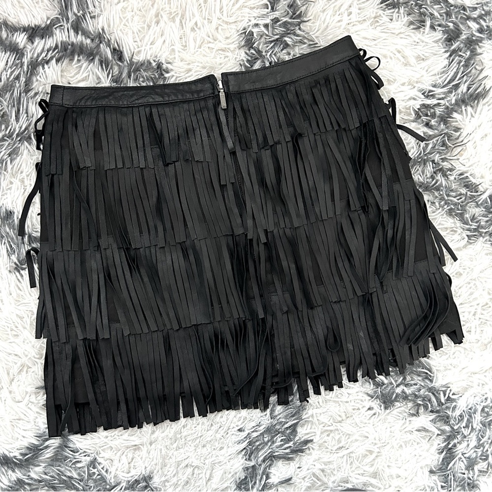 Boston Proper Genuine Leather Fringe Skirt - Picture 2 of 9